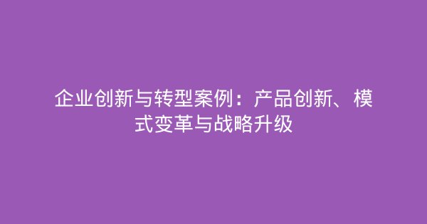 企业创新与转型案例：产品创新、模式变革与战略升级-企富蓝图
