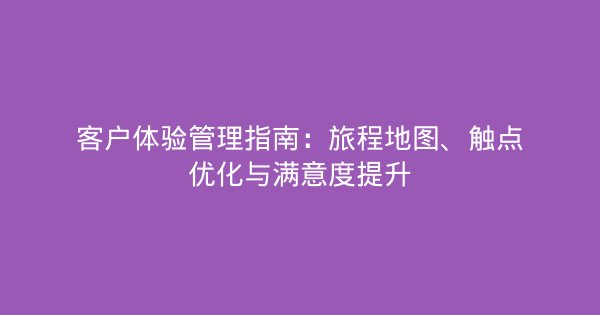 客户体验管理指南：旅程地图、触点优化与满意度提升-企富蓝图