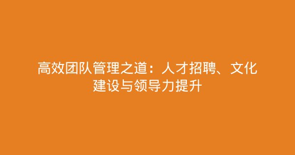 高效团队管理之道：人才招聘、文化建设与领导力提升-企富蓝图