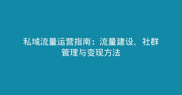 私域流量运营指南：流量建设、社群管理与变现方法-企富蓝图