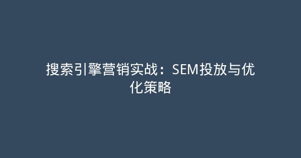 搜索引擎营销实战：SEM投放与优化策略-企富蓝图