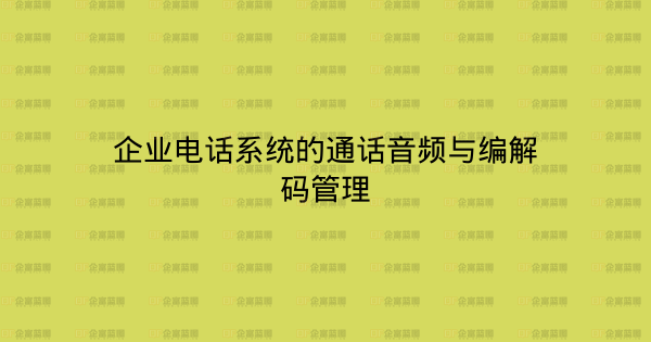 企业电话系统的通话音频与编解码管理-企富蓝图
